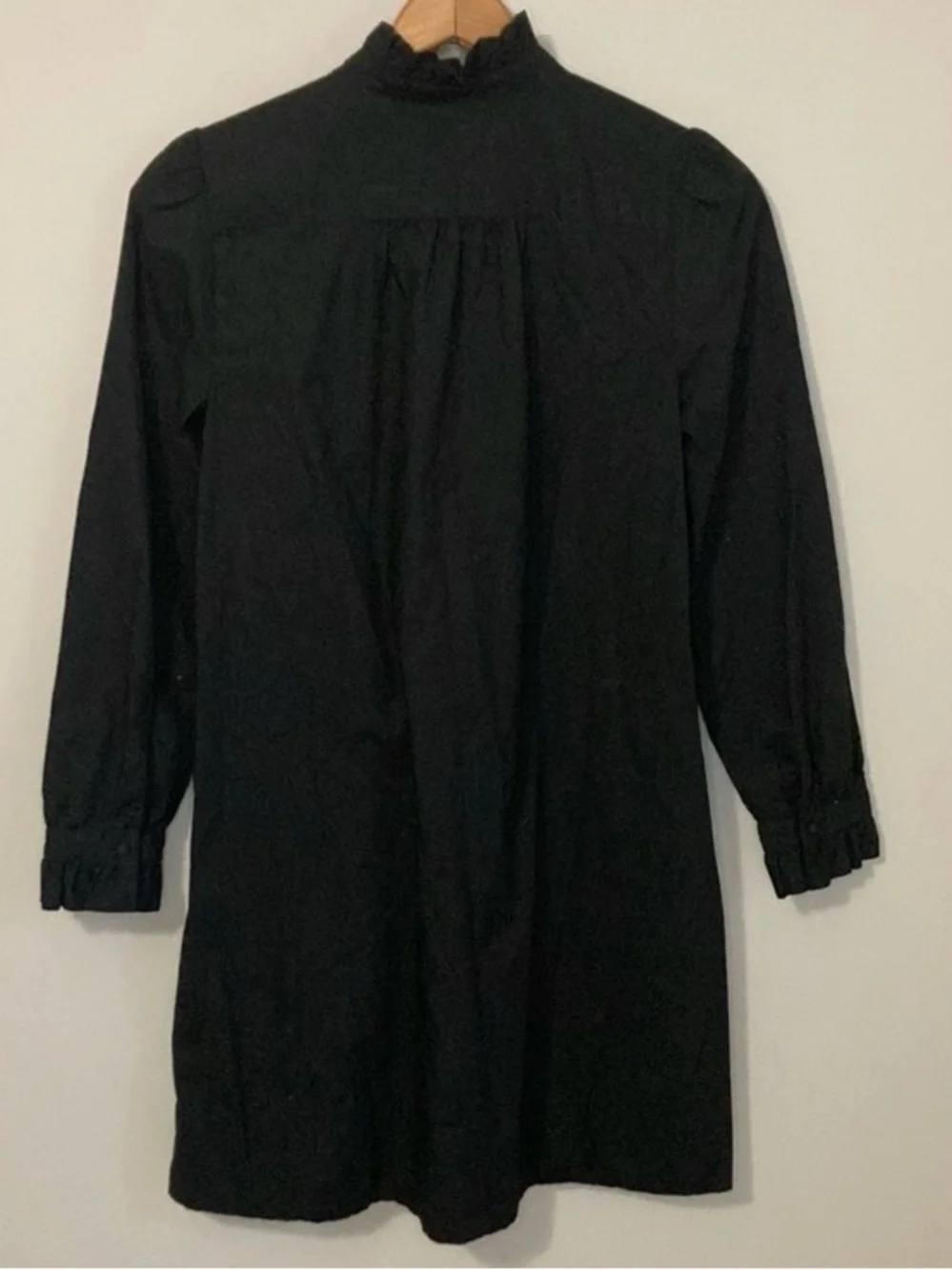 J. Crew Black Ruffle-Front Mini Dress with Long Sleeves Cotton, Women’s Size XXS